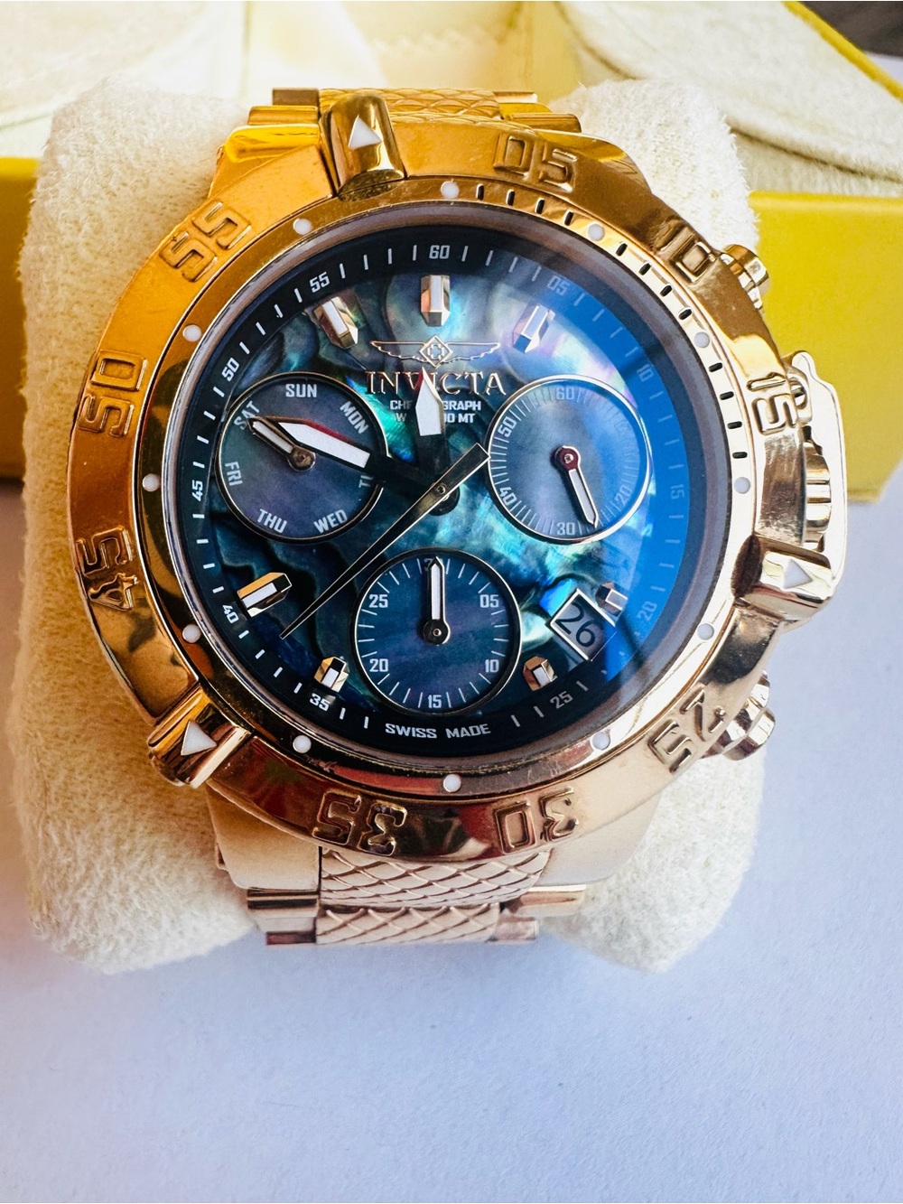 Invicta Rose Gold Chronograph Watch with Blue Mother-of-Pearl Dial